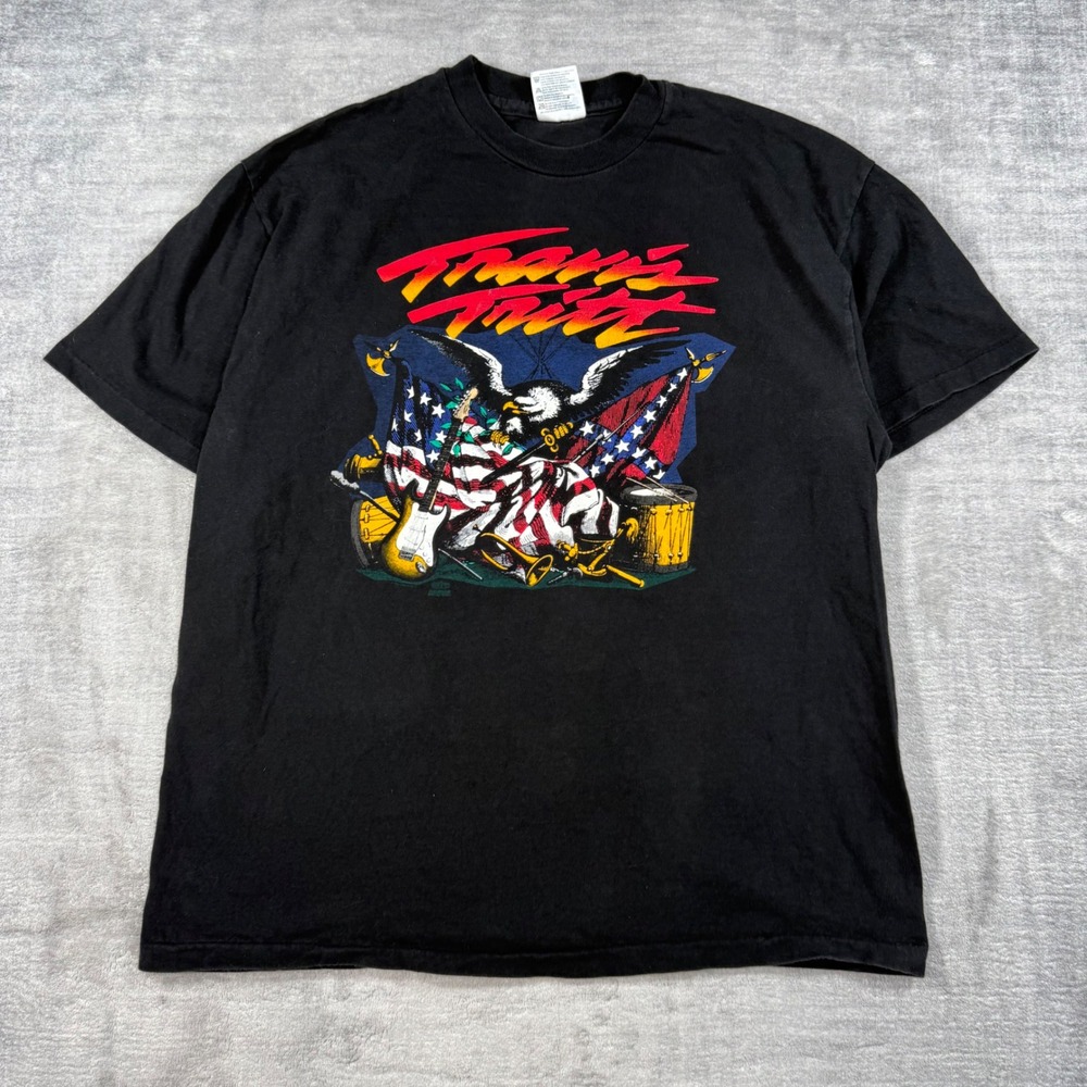 Travis Tritt Shirt Mens Large Black Vintage 90s Country Music Flag Eagle Band